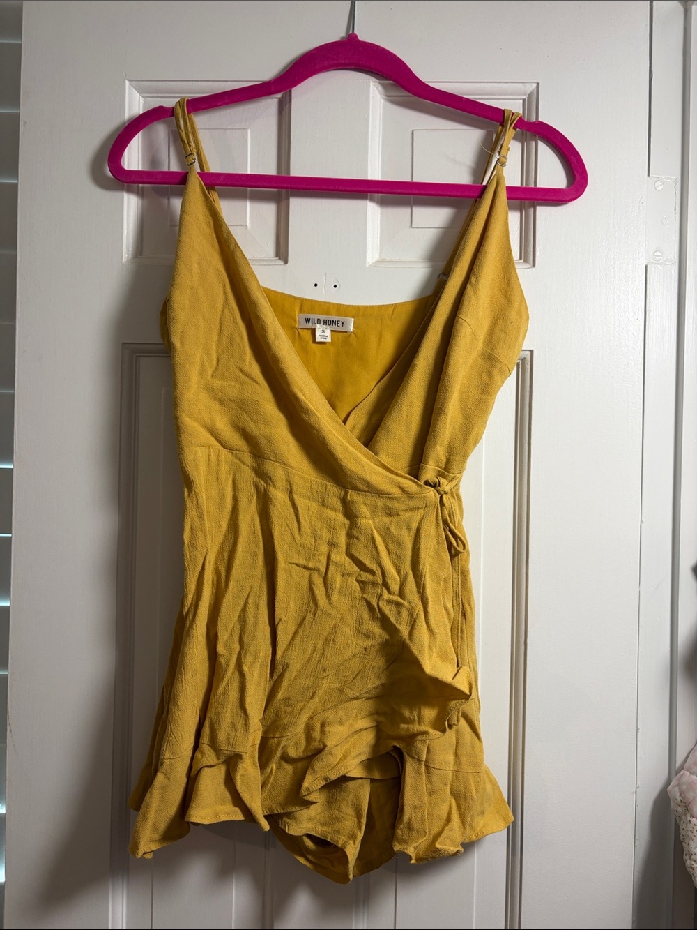Wild Honey Yellow Wrap Romper Dress